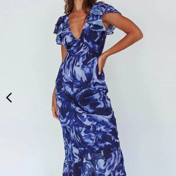 Selfie Leslie | Dresses | Selfie Leslie Lydiah Ruffle Sleeve Dress Navy Xs  | Poshmark